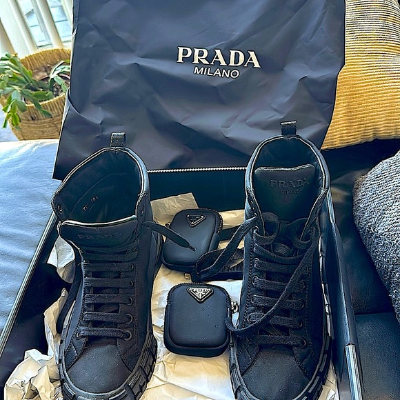 PRADA combat sneakers w ankle pouches made of leather nylon rubber. Take offers - Picture 1 of 8